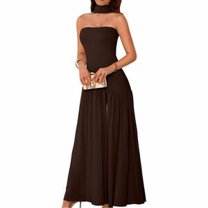Brown Maxi Dress With Scarf